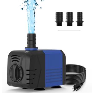 400GPH Submersible Pump(1500L/H, 25W), Water Fountain Pump with Over Heating Protection, Ultra Quiet Water Pump for Aquariums, Ponds, Hydroponics, Fountains