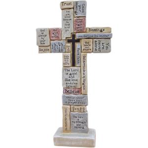 SXSZZXL Cross Statue with Encouraging Words 12 Inch Table Inspirational Cross Figurine for Christian Home Decor Gifts