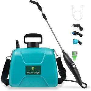 2 Gallon Battery Powered Garden Sprayer, Electric Sprayer with USB Rechargeable Handle, 3 Mist Nozzles, Retractable Wand, Water Pump Sprayers with Adjustable Shoulder Strap for Yard, Lawn and Garden (Blue-green)
