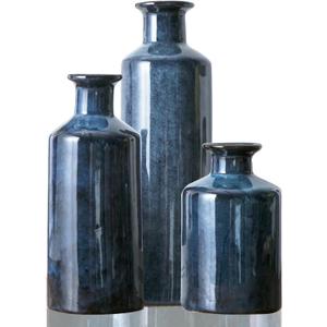 Blue Ceramic Vase Set of 3 Small Vases, Modern Farmhouse for Home Decor Bottles, Rustic Terracotta Vase Decorative Vases for Table,Fireplaces Decor, Bookshelf, Living Room