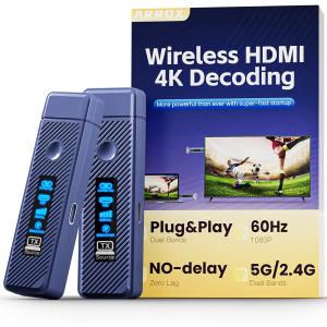 Wireless HDMI Transmitter and Receiver 328FT/100M,4K Decode Plug & Play Portable 5G+2.4G Wireless HDMI Remote Control Extenders for Video/PC/Projector/TV Box
