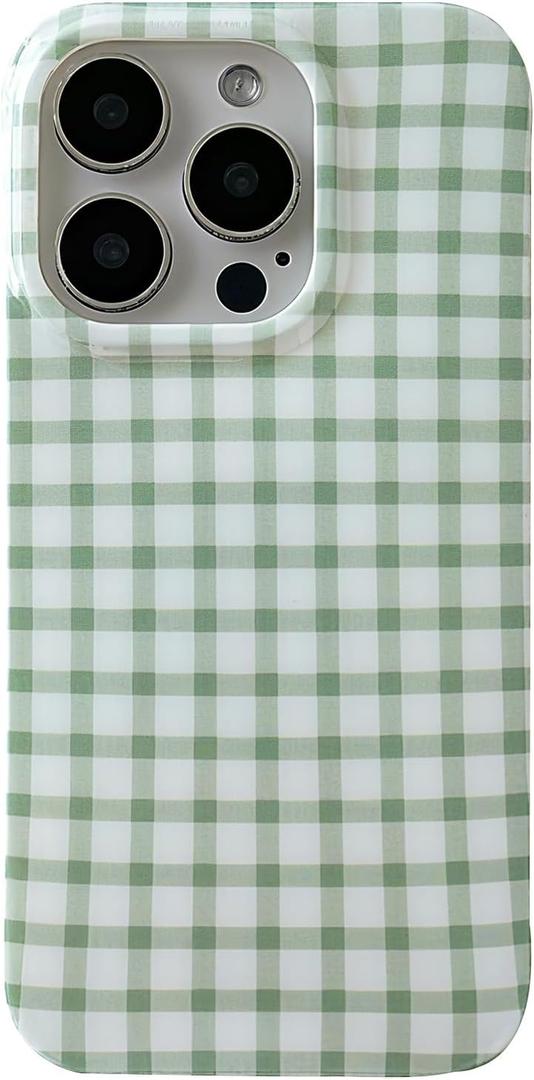 ZTOFERA for iPhone 15 Pro Case with Trendy Grids Plaid Checkerboard Pattern,Fashion Simple Checkered Print for Women Men,Soft TPU Slim Glossy Shockproof Case Cover(Green)
