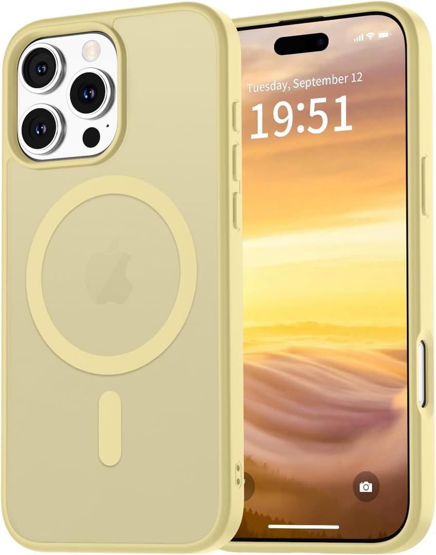 vnnink for iPhone 16 Pro Max Case,Magnetic Matte Military Grade Drop Protection Translucent Cell Phone Cover - Slim Rugged Durable Shockproof Bumper Case-Yellow