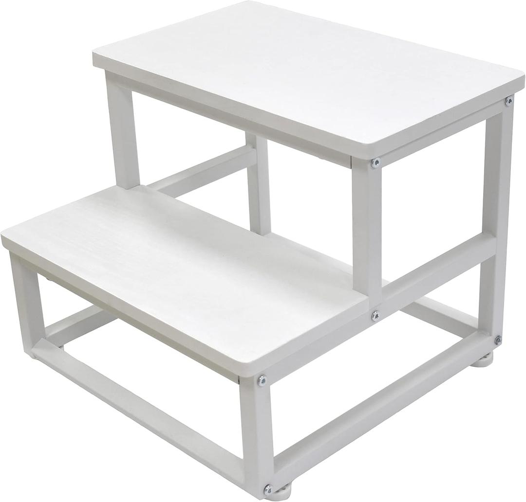 SZLHANJZ Nursery Step Stool, Wooden and Metal Foot Stool for Adult Kid, Steps for High Beds with Round Corners, Small Stepping Stool for Bedroom Kitchen, Load 500 LB, White