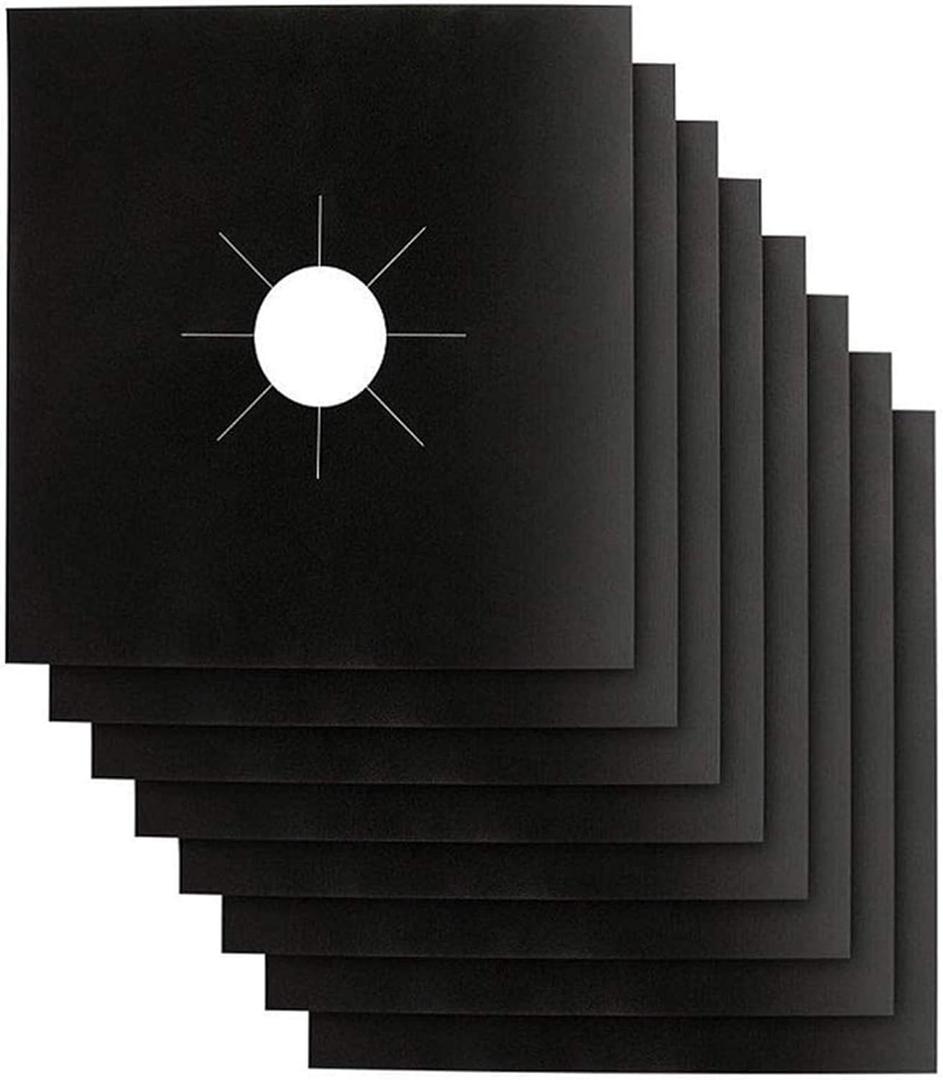 Stove Burner Covers - Gas Stove Protectors Black 0.2mm Double Thickness, Reusable, Non-Stick, Fast Clean Liners for Kitchen/Cooking. Stove top Covers Gas Burners Size 10.6" x 10.6" BPA Free(8 Packs)