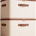Storage Bins with Lids, Fabric Storage Boxes with Handles, Breathable Cotton Linen Clothes organizing Box for Wardrobe, Closet (2-middle)