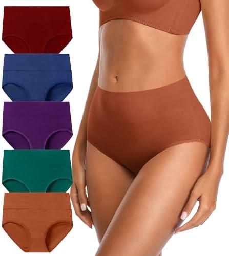 JUYINA Womens Mid High Waisted Cotton Underwear Breathable Briefs Panties 5 Pack, 3XL