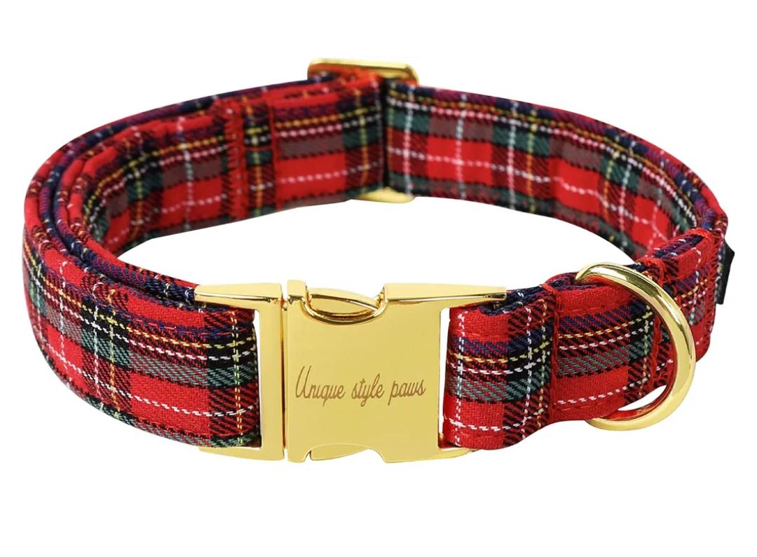 Unique style paws Dog Collar Scottish Plaid Black Red Metal Buckle Durable Puppy Collar Christmas for Small Medium Large Boys Girls Dogs