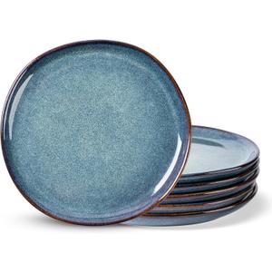 AmorArc Ceramic Dinner Plates Set of 6, 10.5 Inch Handmade Reactive Glaze Stoneware Plates, Rustic Shape Dinnerware Dish Set for Kitchen, Microwave & Dishwasher Safe, Scratch Resistant (Ceylon Blue)