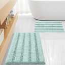 Non Slip Thick Shaggy Chenille Bathroom Rug Sets 2 Piece, Thickened Hot Melt Rubber Bottom Bath Mats for Bathroom, Bath Rugs Quick Dry Machine Washable for Shower (Spa Blue, 32"x20" Plus 17"x24")