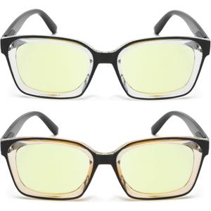 Auto Focus Glasses, 2 Pack Automatic Zoom Night Vision Reading Glasses for Women Men Blue Light Blocking Readers (Black & Light Brown)