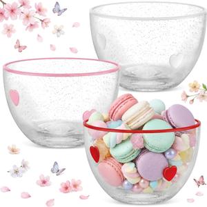 Potchen 3 Pcs Heart Glass Candy Bowl Dish, 14oz Romantic Dessert Bowls with Heart Detail Spring Dishes for Mother's Day Gift Bridal Shower Party Home Table, as shown