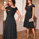 BeryLove Prom Dress for Teens: Sequin Formal Party Dress with Flutter Short Sleeves for Wedding & Cocktail Evening Events (Black, L)