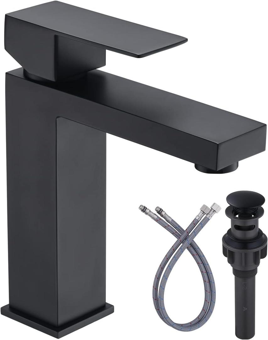Black Bathroom Faucet ARCORA Matte Black Faucet for Bathroom Sink Modern Single Hole Bathroom Faucet with cUPC Supply Lines and Pop Up Drain (Short)