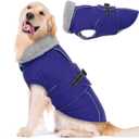 Lelepet Warm Dog Winter Coat Waterproof Dog Jacket with Adjustable Buckle & Leash Hole Reflective Pet Fleece Snowsuit Turtleneck Windproof Cold Weather Coats, Blue, XXXL (3XL)