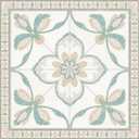 HOMETITUTE 10PCS 12x12 Inch Cream and Mint Green Ornate Floral Center Design Floor Tiles Peel and Stick Removable Self Adhesive DIY Vinyl Flooring Stickers for Kitchen Bathroom Living Room Home Decor