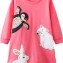 Toddler Girls Cotton Embroidery Applique Short Sleeve Dresses 2-7Y (Pink)