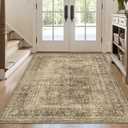 FMFUNCTEX 3x4 Washable Area Rug Brown Vintage Neutral Non Slip Low Pile Traditional Retro Indoor Carpet for Entryway Entrance Soft Floral Throw Rug Living Room Bedroom Kitchen Dining Office Laundry