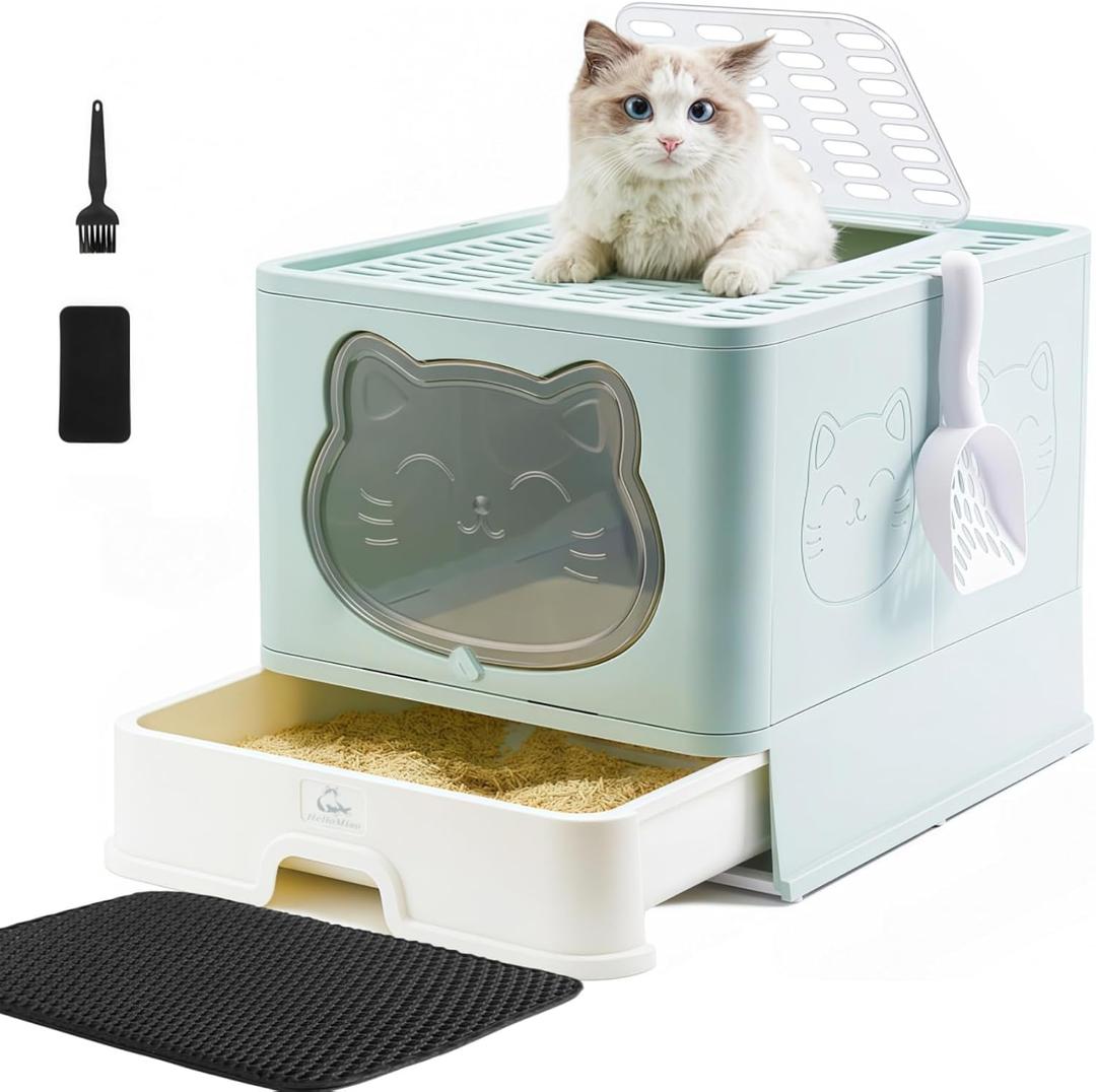 Hooded Fully Enclosed Cat Litter Box with Drawer, Extra Large Odor Control Indoor Litter Tray, Privacy Covered Toilet with Scoop for Cats Under 17.6Ib(8kg)