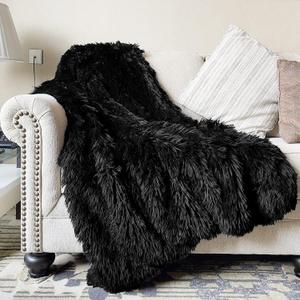 JONIYEAR Decorative Soft 2.8" Long Pile Fluffy Faux Fur Throw Blanket 50" x 60", Solid Luxury Fuzzy Plush Blanket for Couch Sofa Bed, Accent Cozy Shaggy Lightweight Blankets for Pet,Thick,Warm, Black