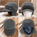 Blocking Knitted Hats with Ear Flaps and Wool Brim, Outdoor Warm Fleece Lined Knit Hat Stocking Caps for Men Women