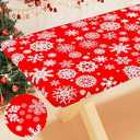 Smiry Plastic Christmas Tablecloth, Snowflake Waterproof Elastic Fitted Table Covers, Wipeable Flannel Backed Vinyl Tablecloths for Christmas Dinner, and New Year Celebration (Red, 30x72 Inches)