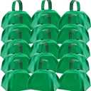 15 Pack Metal Cowbells 3 Inch Green Cow Bells Noise Makers Loud Cow Bell with Handles, Small Cowbell Hand Percussion Cowbells for Sporting Events, Cheering, Football Games, Weddings