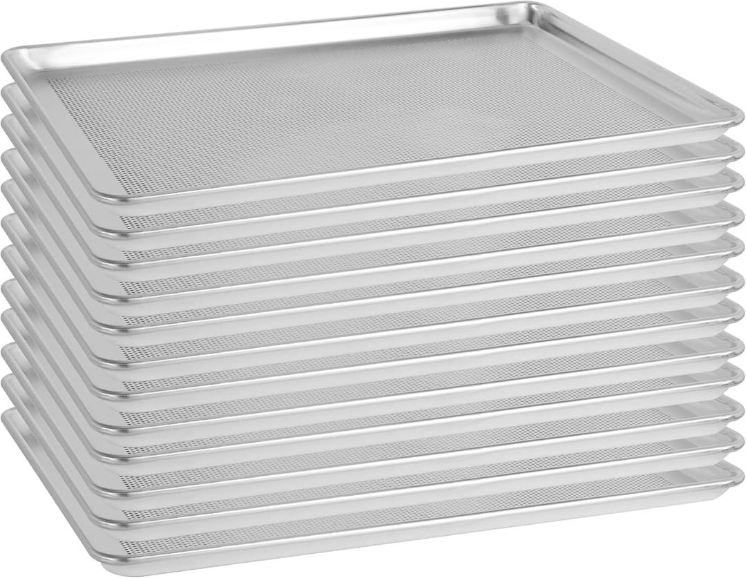 BIEAMA 12 Pack Full Size 26" x 18" Aluminum Baking Sheet Pan Perforated, Commercial Bakery Equipment Cookie Sheets, NSF Approved Baking Tray
