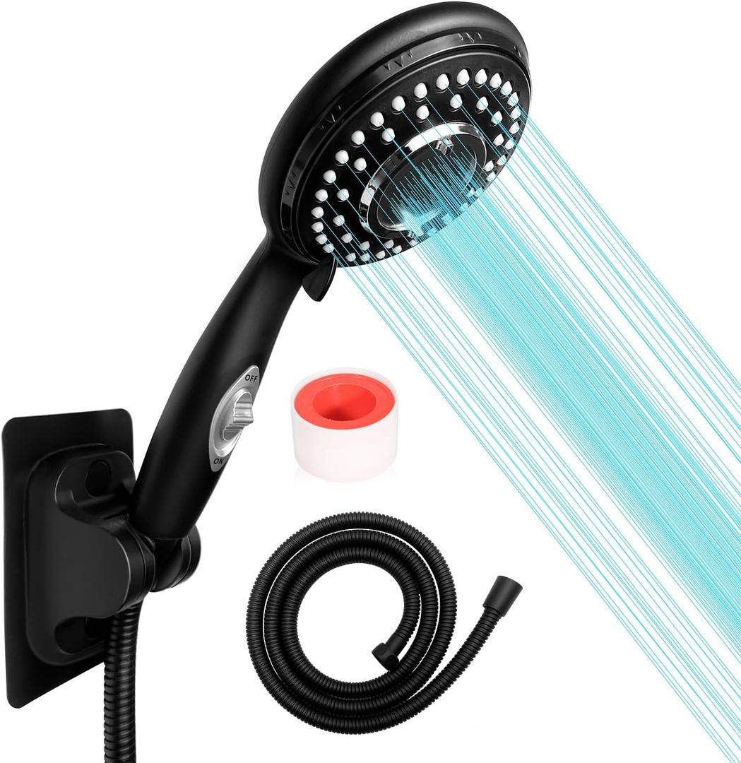 RV Shower Head with Hose and on off switch - High pressure shower head replacement for Bath roomRVMotor homeBoatTravel Trailer and Camper - with Stainless Steel 60'' Hose and bracket (Matte Black)