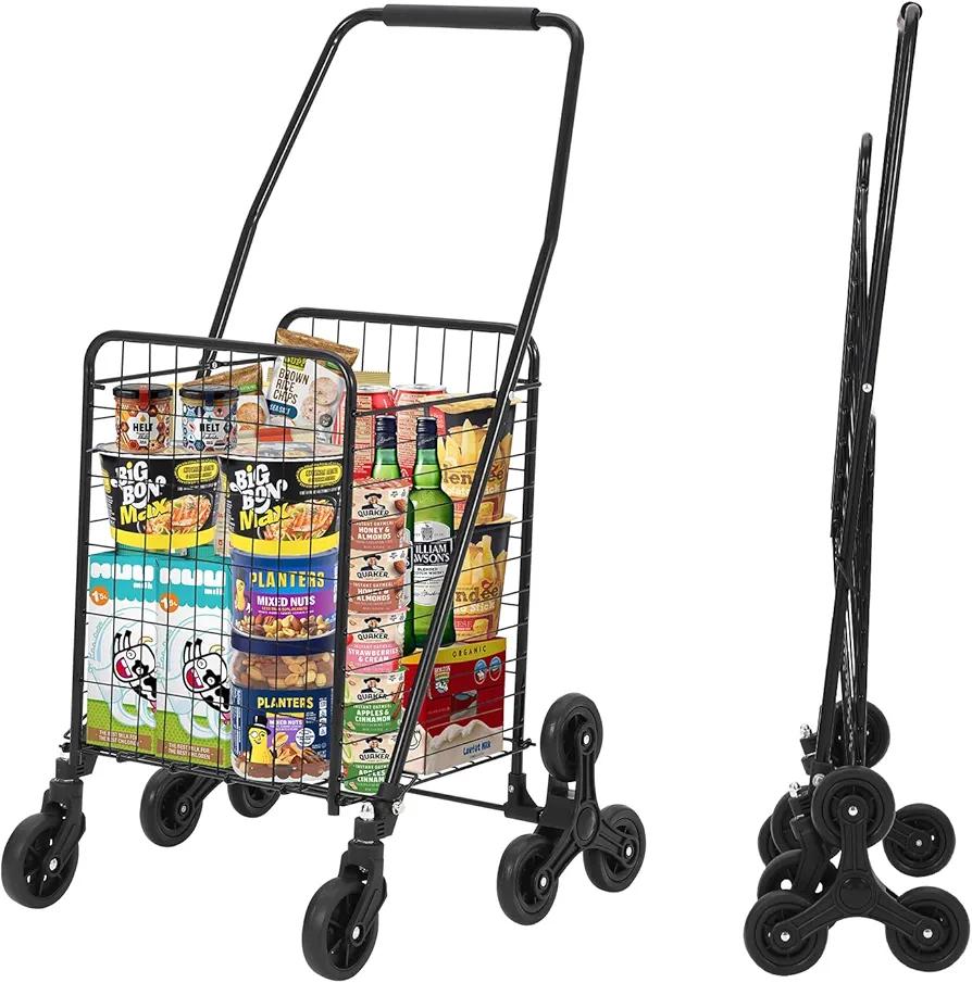 Garveetech Folding Shopping Cart with 22 Gallon Large Basket, Large Capacity Jumbo Grocery Cart, 360° Swivel Wheels, 110 Lbs Large Capacity Utility Cart for Laundry, Shopping, Grocery, Luggage, Picnic