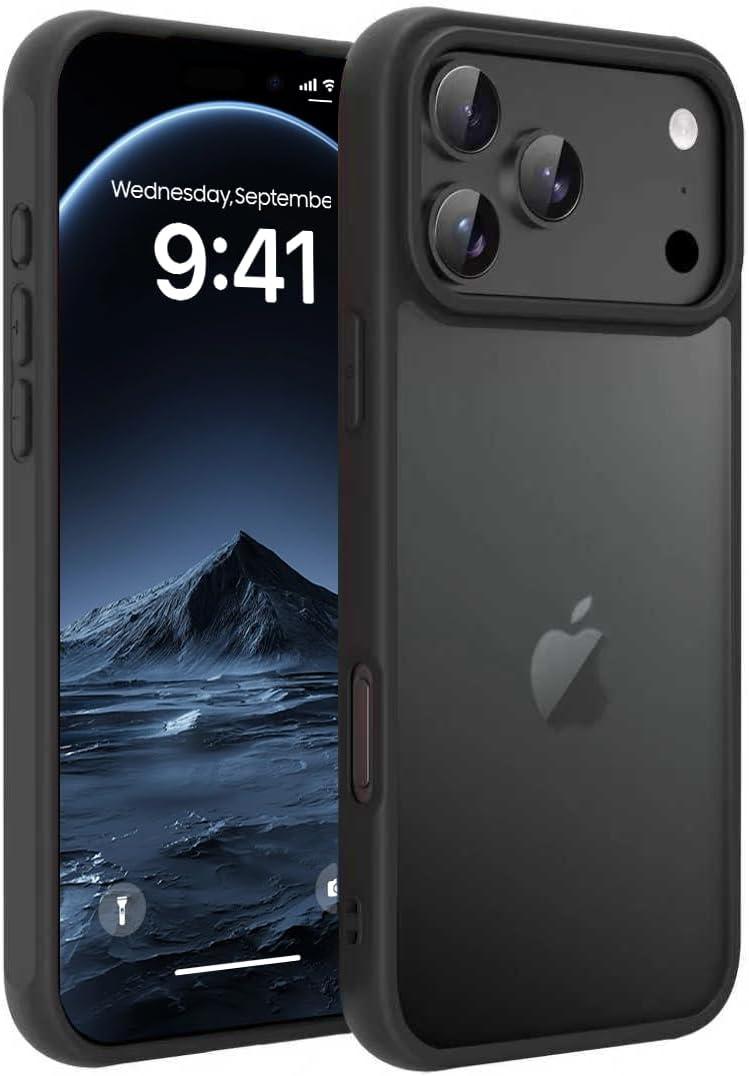 2 x for iPhone 17 Pro Max Case Compatible with Military Grade Drop Protection Slim Translucent Matte Shockproof with Anti-Fingerprint Phone Case (Black, iPhone 17 Pro Max)