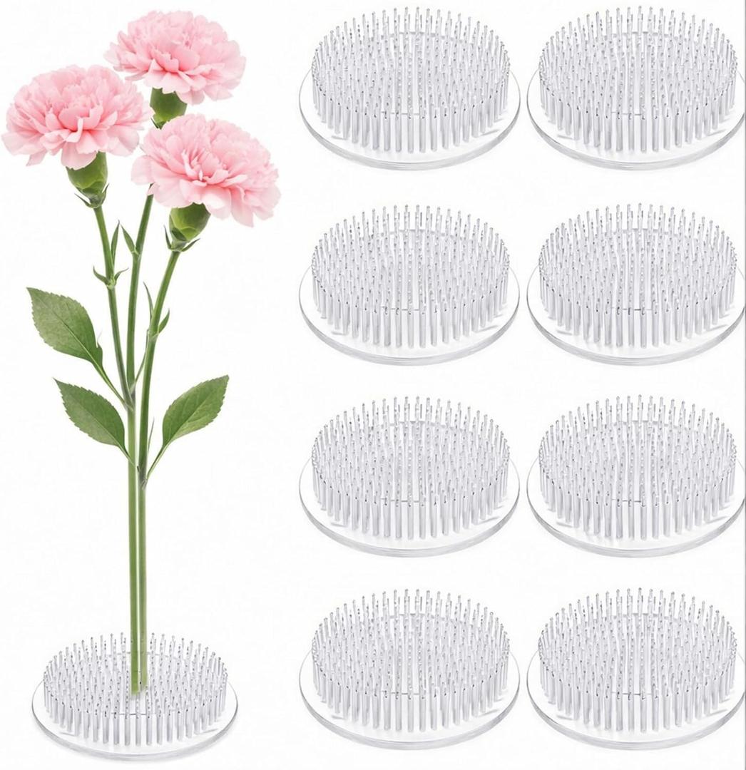 Waydress 8 Pcs 2.8 Inch Plastic Flower Frog Flower Pins Floral Frog for Arrangements Vase Japanese Ikebana Kenzan Floral Arrangement for Crafts Fixed Tools, Wedding Decor, Mother's Day Gifts (Clear)