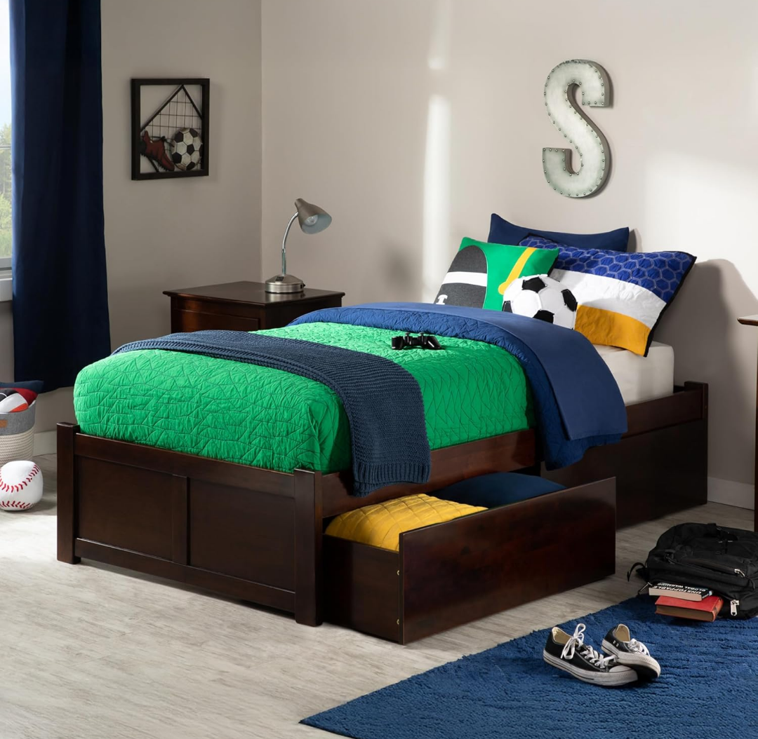 AFI Concord Twin/Full Size Platform Bed with Footboard & Storage Drawers in Walnut