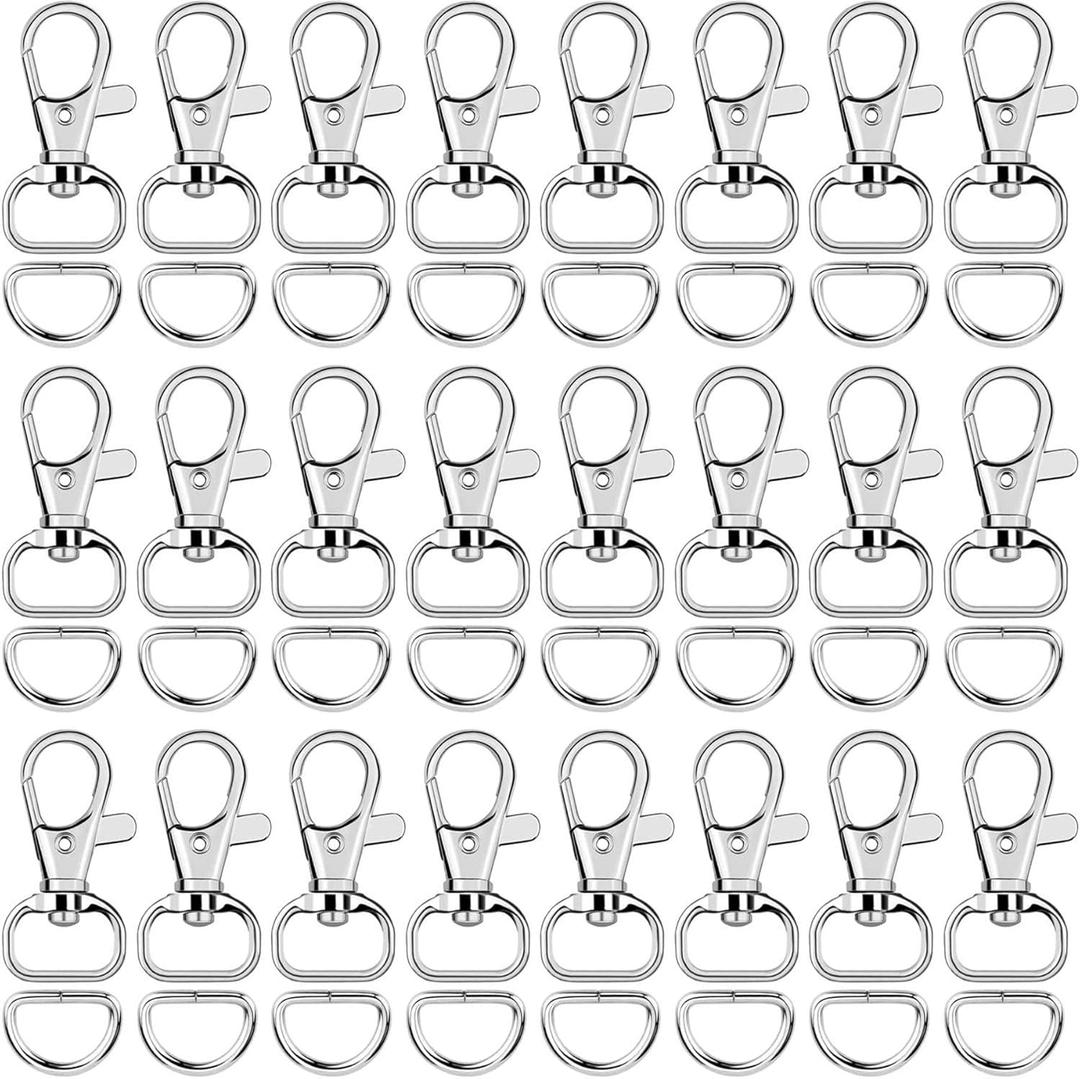 SANNIX 120 Pcs Keychain Clip Hooks with D Ring Include 60Pcs Swivel Snap Hooks Lanyard Clip and 60Pcs D Ring for Purse Hardware Sewing Projects (1/2 Inside Width) (Silver)