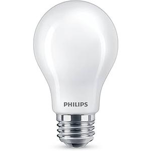 PHILIPS LED 60W A19 8-Pack Basic Soft White (1600K) 800 Lumen (9-10W = 60W) Frosted Flicker-Free Light Bulbs