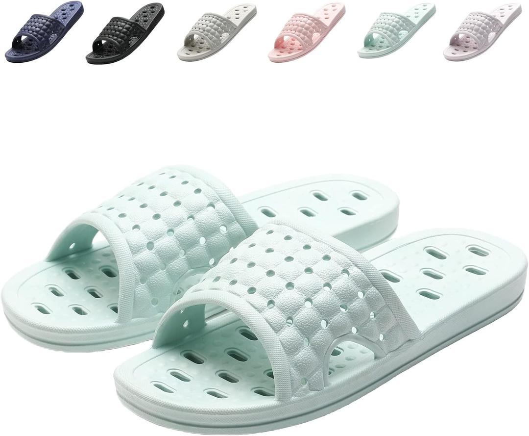 Shower Shoes Quick Dry Non-Slip Bathroom Slippers for Men Women Dorm Home Slides (6.5-7.5 Women/5.5-6.5 Men, Blue)