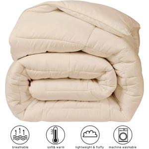 King Comforter Down Alternative Quilted Duvet Insert All Season - Luxury Hotel Comforter - Breathable - Reversible - Machine Washable - Beige