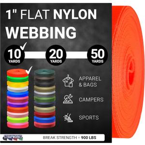 Strapworks 1 Inch Heavy Duty Nylon Webbing Strap Roll for Belt, Backpack, Sling, Collar, Leash, Strapping and More, 10, 20, or 50 Yards, Over 20 Colors