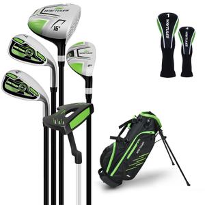 Kids Golf Clubs Set 7 Pieces for Boys & Girls Ages 9-12, Junior Golf Set with Stand Bag, Driver, Hybrid, Irons & Putter, Youth Golf Club Set Right Handed(Green)