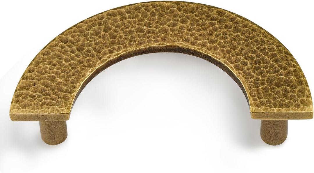 8 Pack 3-2/5 Inch Half Moon Gold Pull Finger Edge Pulls Cabinet Kitchen Dresser Pulls Half Round Hammered Brass Drawer Pulls Vintage Hardware, S