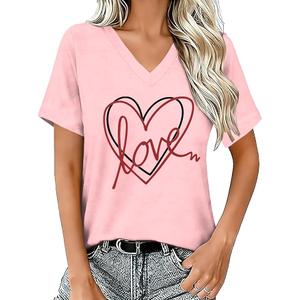 TIEEI Valentines Shirts for Women V-Neck Valentine Day T-Shirt Love Tee Heart Tops, XXL