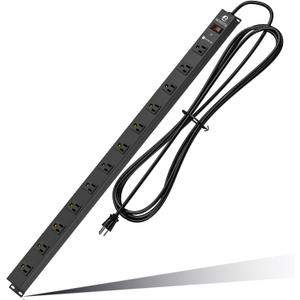 12 Outlet Surge Protector Metal Power Strip, 1800J Mountable Power Outlet, Heavy Duty Workshop Metal Power Strip for Commercial, Industrial, School and Home,15A 125V 1875W (6FT) (Black)