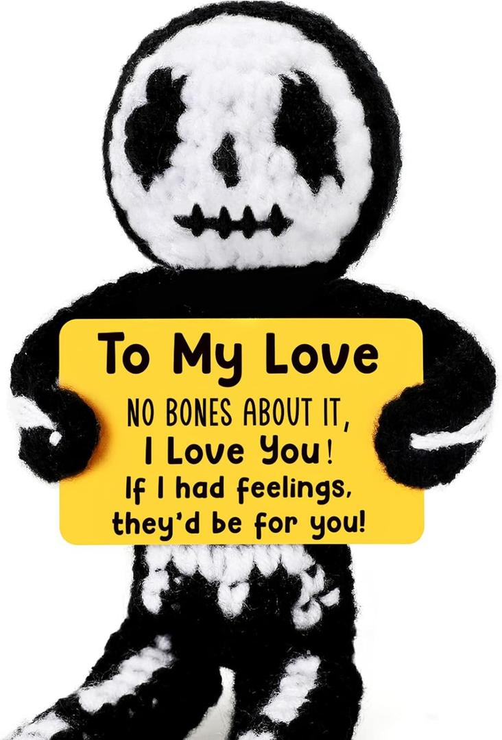 Crochet Skeleton Love Gift for Couples, Halloween Surprise Anniversary Gag Birthday Gift for Him Her, Funny Romantic Present for Girlfriend Boyfriend