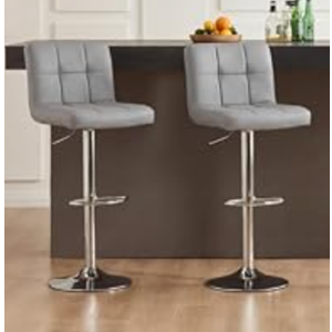 DUMOS Bar Stools Set of 2, 24 inch Counter Height Bar Chairs, Upholstered Modern Kitchen Barstools with Metal Base, PU Leather Saddle Stools for Kitchen Island, Grey