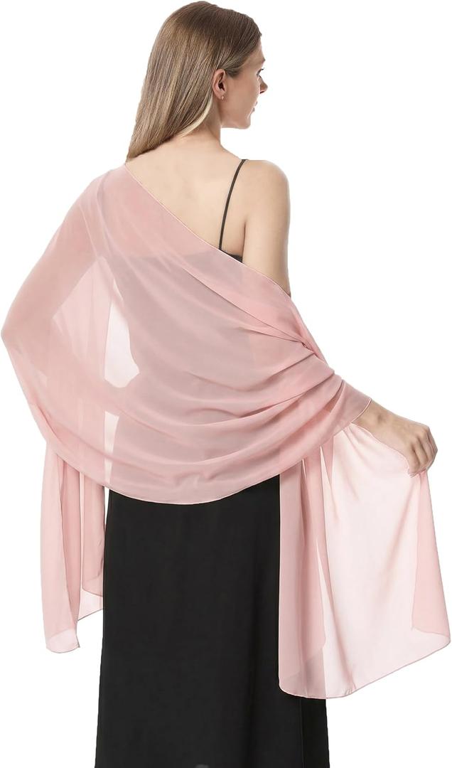 Chiffon Shawls and Wraps for Evening Dresses Women Elegant Soft Scarf Bridal Scarve Wedding Stole (Pink)