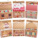 SULOLI 24 Pcs Christmas Kraft Paper Gift Boxes, Xmas Candy House Style Goodies Treat Bags for Christmas Party Favor