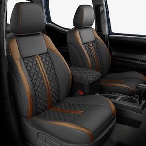 Custom Seat Covers for Tacoma 2016-2023 3rd Gen Double Cab SR5/TRD Off-Road/SR/TRD Sport/TRD PRO Full Set with Console Covers, Waterproof Leather Back and Front Seat Protectors Black Brown