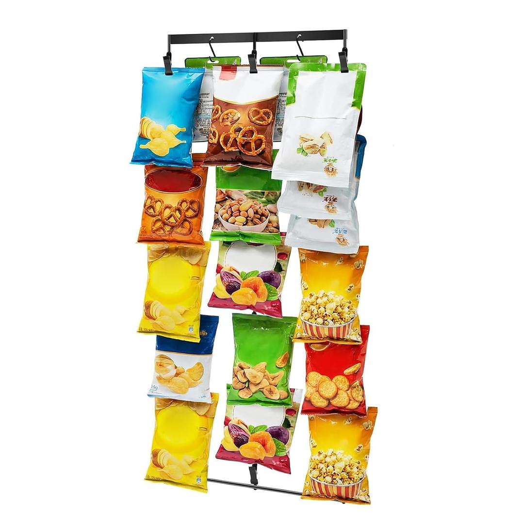 Zonon 1 Set Chip Holder Wall Mount Potato Bag Display Rack with Hooks