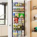 Delamu Adjustable Cabinet Door Organizer, 6-Tier Hanging Spice Rack Organizer, Metal Over the Door Pantry Organizer, Pantry Organizers and Storage Shelves for Kitchen Bathroom Laundry Room, Black