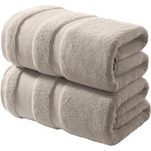 REDKISS 100% Cotton Bath Towels Set of 2, Extra Large Bath Sheets 35 X 70 Inches, 800G, Quick Dry, Ultra Soft & Super Absorbent Bathroom Towel Sets for Bathroom, Gym, Spa, Pool & Hotel, Camel